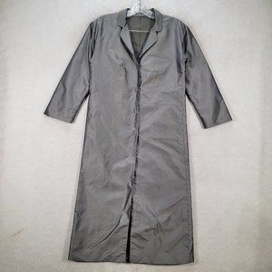 Vtg Chaiken and Capone Gray Shiny Collared 3/4 Sleeve Unique Trench Coat Jacket